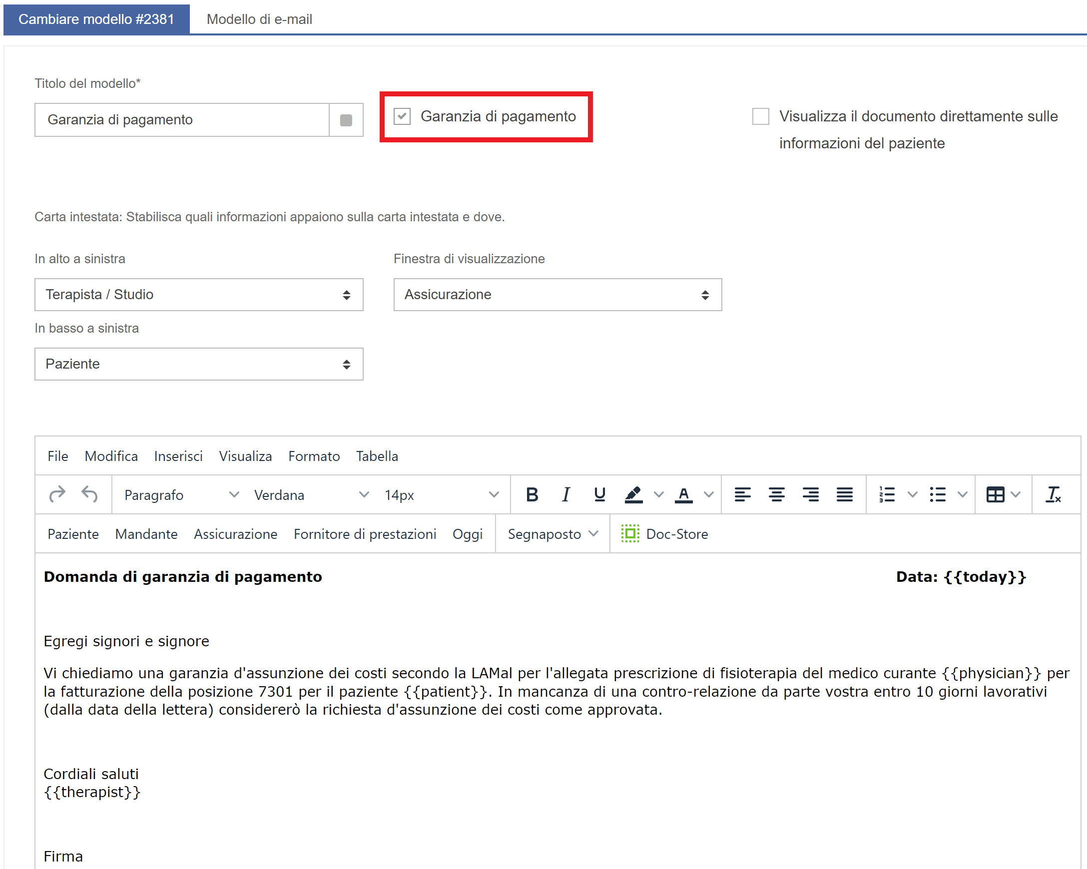 ePhysio - Invio richiesta di garanzia di pagamento / documenti