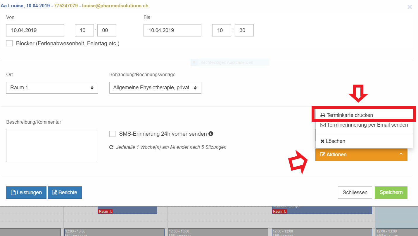 Ephysio Terminkarte Ausdrucken